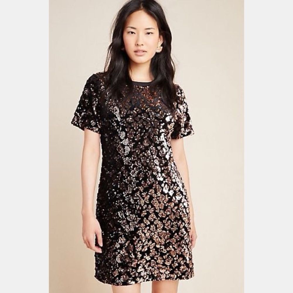 Anthropologie Andi Sequined Tee Dress
